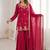 Dark pink silk blend straight embroidered kurta set for women with dupatta and sharara