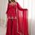 Dark pink silk blend straight embroidered kurta set for women with dupatta and sharara