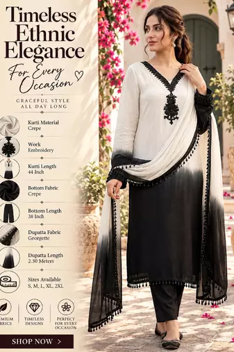Women's white crepe embroidered straight kurta set with dupatta and pant