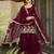 Women's satin maroon embroidered kurta set with dupatta and palazzo
