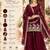 Women's satin maroon embroidered kurta set with dupatta and palazzo