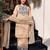 Women's beige silk blend embroidered kurta set with dupatta and palazzo