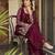 Women's satin maroon embroidered kurta set with dupatta and palazzo
