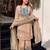 Women's beige silk blend embroidered kurta set with dupatta and palazzo