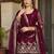Women's satin maroon embroidered kurta set with dupatta and palazzo