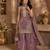 Women's purple silk blend embroidered straight kurta set with dupatta and palazzo