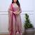 Women's pink silk blend embroidered straight kurta set with dupatta and pant