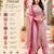 Women's pink silk blend embroidered straight kurta set with dupatta and pant
