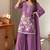 Purple chinon embroidered straight kurta set for women with dupatta and palazzo