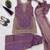 Women's purple silk blend embroidered straight kurta set with dupatta and palazzo