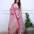 Women's pink silk blend embroidered straight kurta set with dupatta and pant