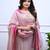 Women's pink silk blend embroidered straight kurta set with dupatta and pant