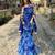 Women's blue georgette printed straight kurta set with dupatta and sharara
