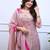 Women's pink silk blend embroidered straight kurta set with dupatta and pant