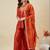 Women's orange silk blend embroidered kurta set with dupatta and palazzo