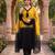 Women's yellow crepe embroidered straight kurta set with dupatta and pant
