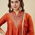 Women's orange silk blend embroidered kurta set with dupatta and palazzo
