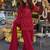 Women's red georgette embroidered straight kurti set with dupatta and pant
