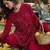 Women's red georgette embroidered straight kurti set with dupatta and pant