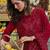Women's red georgette embroidered straight kurti set with dupatta and pant
