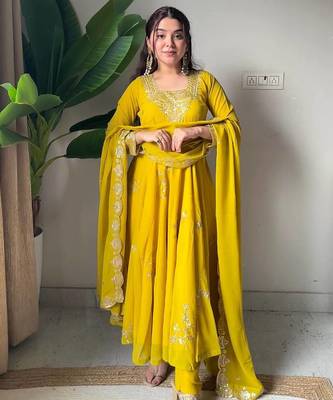 Designer fox georgette embroidered suit set 3