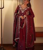 Designer vichitra embroidered gown set