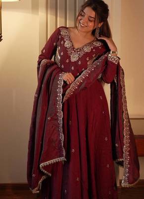 Designer vichitra embroidered gown set 2
