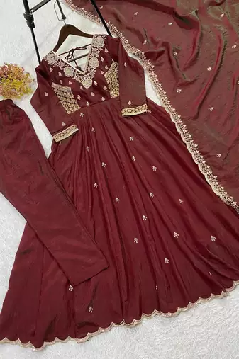 Designer vichitra embroidered gown set