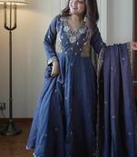 Designer vichitra embroidered gown set