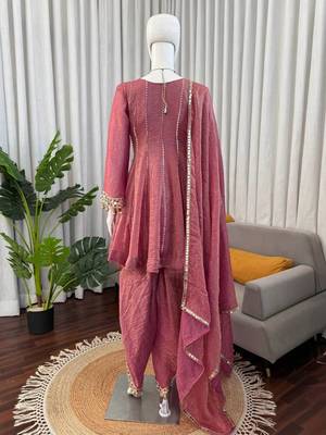 Designer onion pink crush mirror work top & dhoti set 4