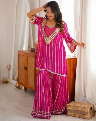 Pink gold zari mirror work top & sharara set 2