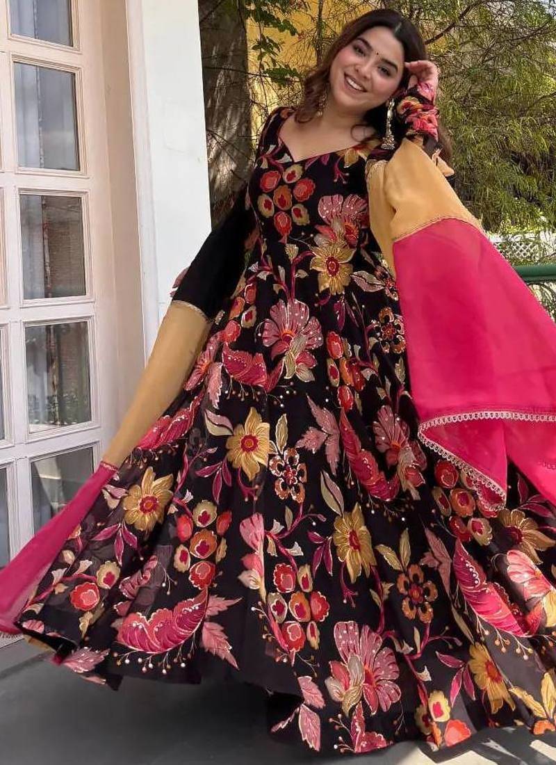 Designer tabby organza 7 meter flair anarkali set