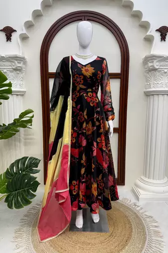 Designer tabby organza 7 meter flair anarkali set