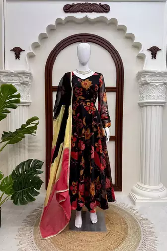 Designer tabby organza 7 meter flair anarkali set