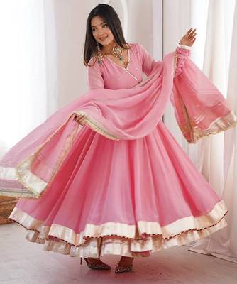 Designer tabby organza silk mirror work anarkali set 1