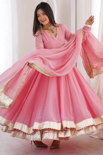 Designer tabby organza silk mirror work anarkali set