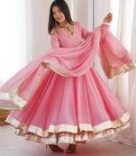 Designer tabby organza silk mirror work anarkali set
