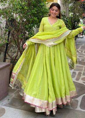 Designer tabby organza silk mirror work anarkali set 1