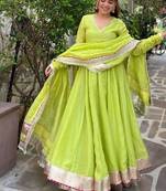 Designer tabby organza silk mirror work anarkali set