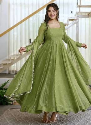 Designer salsa silk foil work gown set 1