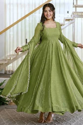 Designer salsa silk foil work gown set