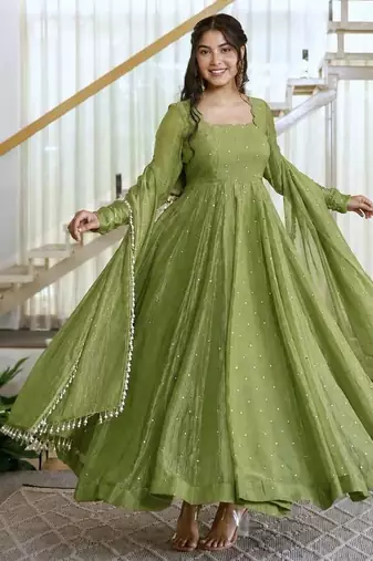 Designer salsa silk foil work gown set