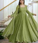 Designer salsa silk foil work gown set
