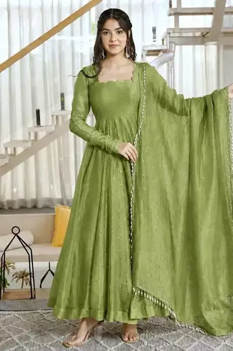 Designer salsa silk foil work gown set
