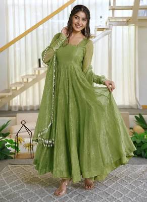 Designer salsa silk foil work gown set 3