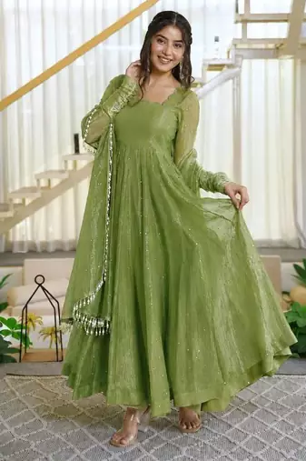 Designer salsa silk foil work gown set