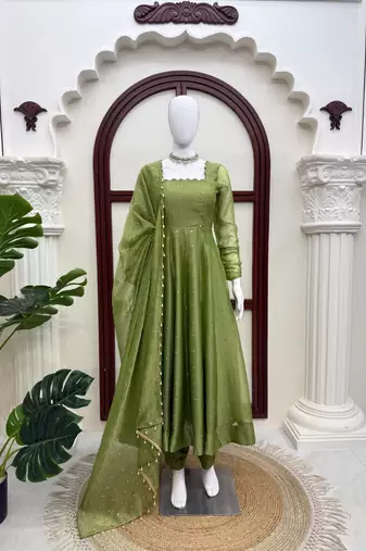 Designer salsa silk foil work gown set