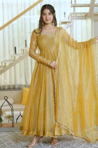 Designer salsa silk foil work gown set