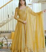 Designer salsa silk foil work gown set
