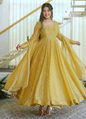 Designer salsa silk foil work gown set 2